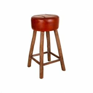 Alquiler de Taburete de madera y asiento de piel Maisons du monde Piel rojo y madera de mango
