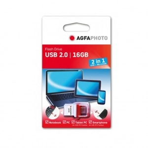 Venta de Memoria USB 16 GB Agfaphoto Agfaphoto Poko USB 2.0 16GB 2en1